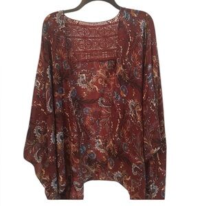Maurices Burgundy Long Sleeve Floral/Paisley Cardigan